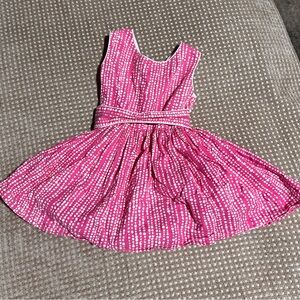 Kayce Hughes pink and white polka dot pattern dress